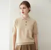 Suéter de Cachemir Konsaini para Mujer con Cuello Polo 100% Cachemir Puro Simple Versátil Tejido Adelgazante Manga Corta