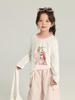 Pudding Haru Ropa Infantil Top 2025 Nuevo Color Contraste Dibujo Animado Estampado Camiseta Cuello Redondo Manga Larga Camiseta Básica