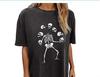 Top de manga curta vintage com estampa de caveira Sol e Lua, manga morcego, roupas góticas de verão, preto, gola redonda