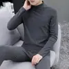 Conjunto de roupa íntima térmica de veludo dupla face masculino suéter de inverno espessado com forro de fleece gola alta roupas de outono masculinas calça comprida