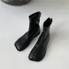Botas de Temporada Primer Encuentro Martin para Mujer 2026 Otoño/Invierno Nuevas Mango Punta Cuadrada Piel Suave Elásticas Ajustadas Estilo Francés Botines Planos Cortos