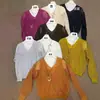 Suéter de punto con cuello en V, diseño calado y manga corta abullonada para mujer, nuevo de otoño 2026, manga larga, transpirable, versátil, color gris claro