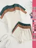Pijama de Mujer Estilo Ruso Europeo y Americano Otoño e Invierno Térmico Cuello Redondo Camiseta de Manga Corta y Pantalones Largos Juego de Seis Piezas Ropa de Casa Pijama