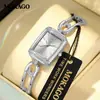 Reloj de Pulsera Pequeño de Lujo Ligero Oufani para Mujer, Esfera Cuadrada Pequeña Incrustada de Diamantes, Pulsera Impermeable, Reloj de Pulsera Vintage de Segunda Mano para Exportación
