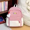 Mochila xadrez fresca estilo japonês para meninas, grande capacidade, adequada para alunos do ensino fundamental, médio e universitário, color blocking, bolsa escolar casual versátil