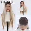 Peluca de comercio exterior con frontal de encaje, cabello largo liso en degradado dorado claro, fibra resistente al calor, natural y suave, stock de fábrica al por mayor