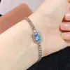 Pulsera de Topacio Azul Suizo Natural Puro, Calidad de Cuerpo Completo, Color Súper Fuego, 5*7mm Plata 925 Incrustación Fina