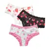Lindo Estampado de Fresas Encaje Ropa Interior para Niña Cintura Media Cubre Cadera Bragas para Mujer Ropa Interior Cómoda y Transpirable 461
