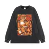 Camiseta Manga Curta Estampada Lavada Textura Retro Desgastada Streetwear Americano Oversized Ombro Caído Gola Redonda Pulôver Manga Curta