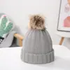 Nuevo sombrero de lana de color mixto con pompón de pelo de mapache para moda femenina de otoño e invierno, sombrero de punto cálido, sombrero de cúpula simple coreano