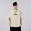 Roupas Masculinas Fengshe / Nova Camiseta de Manga Curta para Homens 2026 com Estampa de Letras, Camiseta Casual Pesada