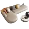 Sofá rinconero grande para sala de estar con forma única, chaise longue con forma de arco redondeado, sofá de cuero suave de algodón afelpado relleno de plumón