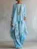 Conjunto de Calça Wide Leg Estampada Estilo Europeu e Americano 2026 para Mulheres, Conjunto de Moda Casual com Top Assimétrico Solto