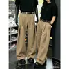 Pantalones Negros de Pierna Ancha con Pliegues para Hombre Estilo Callejero Primavera/Otoño Pantalones Geniales La Chapelle Paracaidista Americano Micro-Campana Pantalones Cargo