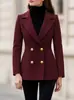 Chaqueta de Traje Corta de Lana de Doble Botonadura con Cintura Ajustada Estilo Europeo Otoño/Invierno Nueva para Mujer, Elegante Abrigo Corto de Lana Ajustado
