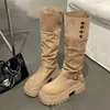 Botas de plataforma de tacón grueso retro hasta la rodilla, botas largas para mujer, nuevo estilo otoño 2026, botas de jinete que aumentan la altura y estilizan