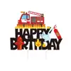 Banderines de decoración de cumpleaños para bomberos transfronterizos, mini toppers de camión de bomberos para pastel de cumpleaños, suministros para fiestas
