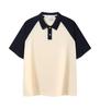 Estilo universitário combinação de cores manga raglan ombro caído solto manga média lapela camisa POLO customizada marca de moda camisa cultural roupa de turma customizada