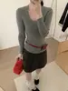 26 Outono Novo Estilo Blusa Estilo Coreano Cor Sólida Lã Pura Gola U Manga Longa Para Ir ao Trabalho Casual Versátil Suéter de Tricô Camisa Base para Mulheres