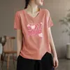 Camiseta de manga corta con cuello en V de marca para mujer, superávit de comercio exterior transfronterizo, top holgado de talla grande para verano para chicas de talla grande