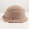 Otoño Invierno Estilo Británico Estudiante en el Extranjero Heredera Elegante Sombrero Redondo de Fieltro de Lana para Mujer Retro Versátil de Moda Temperamento Bombín Tacto de Alta Gama