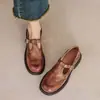 Zapatos Mary Jane vintage desgastados para mujer, piel genuina, suela gruesa, punta redonda, estilo primavera y otoño, zapatos pequeños de cuero estilo británico