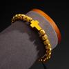 Pulseira de Corda Tecida Ajustável Hip Hop Masculina Coroa de Cobre Retrô Europeia e Americana Contas de Abacaxi de Aço Titânio Galvanizado a Vácuo