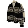 Novo suéter de malha com zíper de inverno, top casual, cardigã de tricô, jaqueta suéter jacquard vintage para mulheres, modelagem solta para outono e inverno
