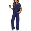 2026 Nuevo Conjunto de Ropa para Mujer de Primavera y Verano Europeo y Americano Amazon Wish Transfronterizo de Manga Corta Casual Pantalones Largos de Pierna Ancha para Mujer