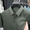Nueva Camiseta de Manga Corta de Seda Helada para Hombre de Verano, Casual de Negocios, Elástica, Anti-Arrugas, Transpirable, Delgada, Polo Superior para Hombre