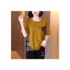 Talla grande Top de manga corta de dos piezas falsas para mujer que cubre el vientre, adelgazante, combinable con todo, camiseta de cuello redondo, verano, delgada, para gorditas mmT-shirt 8206