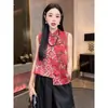 Nueva Camisa Top Sin Mangas Estilo Chino Cuello Cheongsam 2025 Verano Nuevo Camisa Roja Chaleco Camisa Ropa de Mujer
