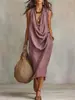2026 Nuevo Vestido Casual de Verano sin Mangas Holgado con Cuello Oscilante de Algodón y Lino para Mujer Transfronterizo Europeo y Americano de Amazon