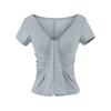 Deseo Puro Estilo Sexy Camiseta de Manga Corta con Cuello de Gaviota con Tirantes para Mujer con Cuello en V Profundo, Diseño Elegante, Corte Ajustado, Ceñida a la Cintura, Fruncida