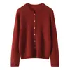 Novo suéter de tricô de cashmere feminino com gola redonda e botões, cardigã de abotoamento simples, top versátil de manga longa, feito com seda de amoreira