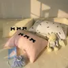 Funda de Almohada Bordada de Algodón Puro Lavado Clase A Estilo Niña con Lazo Funda de Almohada Cuero