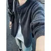 Cardigan de Tricô estilo Americano, similar ao miu, com Gola Redonda e Zíper Duplo, para Homens e Mulheres, Estilo Old Money, Casual Preguiçoso, Tricô, Material de Marido, Jaqueta