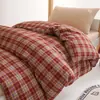 Juego de seis piezas de ropa de cama de algodón para dormitorio estudiantil INS, juego de tres piezas de algodón lavado simple a rayas para literas y colchones