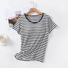 Ropa de Casa con Almohadillas para el Pecho, Sujetador para Mujer, Pijama de una Pieza, Camiseta de Manga Corta Rayada de Verano, No Necesita Usar Ropa Interior con Copas, Sin Aro