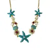 Collar de Estrella de Mar y Concha Azul de Verano para Mujer, Estilo Vacacional Junto al Mar, Accesorio para Sesión de Fotos, Cadena para Clavícula Ligera y Lujosa Atmosférica