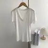 Camiseta de Manga Corta de Tencel Lyocell para Mujer, Estilo Pure Desire, Top Elegante con Cuello en V Transparente, Ropa para Práctica de Baile, Camiseta para Mujer, Verano
