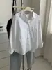 Camisa de Algodão Puro Estilo Coreano Solta com Temperamento para Mulheres Simples Cor Sólida Trama Gola Lapela Bolso Camisa 26 Outono Peça para Camadas