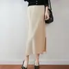 Falda de punto 100% lana para mujer con aberturas laterales, nuevo estilo otoño e invierno, cintura alta elástica, falda bodycon de línea recta que estiliza