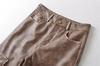 Pantalones de trabajo de cuero de talle bajo retro europeo y americano, lavado cepillado de industria pesada, estilo urbano para mujer, holgados casuales con bolsillos tridimensionales