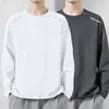 Temporada de primavera y otoño, camiseta lisa popular de manga larga, corte holgado, cuello redondo, unisex, top simple y versátil