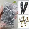 Popular Rey Ventilador Decoración de Uñas con Diamantes Paquete Completo Diamante Mineral Oro Plata Vidrio Redondo de Fondo Plano Accesorios para Uñas DIY