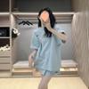 Traje Deportivo de Waffle para Estudiantes de Verano Femeninas Estilo Bf Holgado Camiseta de Manga Corta Pantalones Cortos Conjunto de Dos Piezas de Running a la Moda