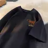Camiseta de Manga Corta Estampada Suelta Estilo Americano para Hombre Verano Oversize Perezoso Estilo Hong Kong Pareja Top de Media Manga