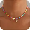 Amazon Transfronterizo Producto Nuevo Colgante de Amor Colorido Cadena para Clavícula Ajustable Joyería de Moda Diaria Collar con Inicial
