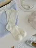 Calcetines Holgados de Encaje Fino Coreano con Lazo, Calcetines de Algodón de Color Sólido con Raya Vertical hasta la Pantorrilla para Niñas, Calcetines de Estudiante, Estilo Fino de Verano